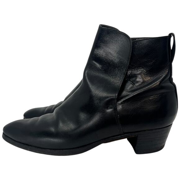 Vintage Handmade Black Leather Pull On Ankle Boots Spain with Shoe Tree - 7D main image 6